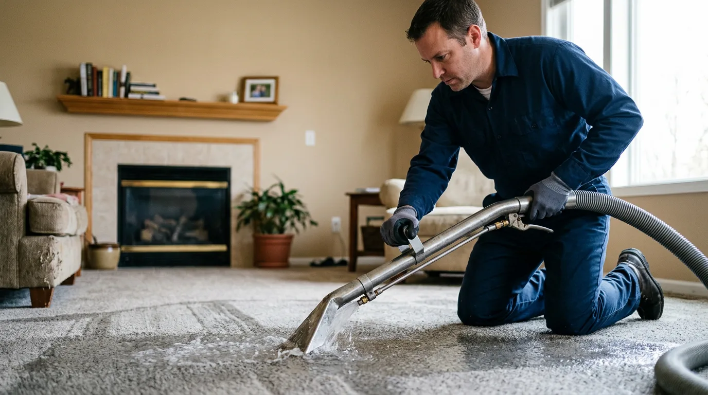 Water damage restoration technician working near Seligman, MO